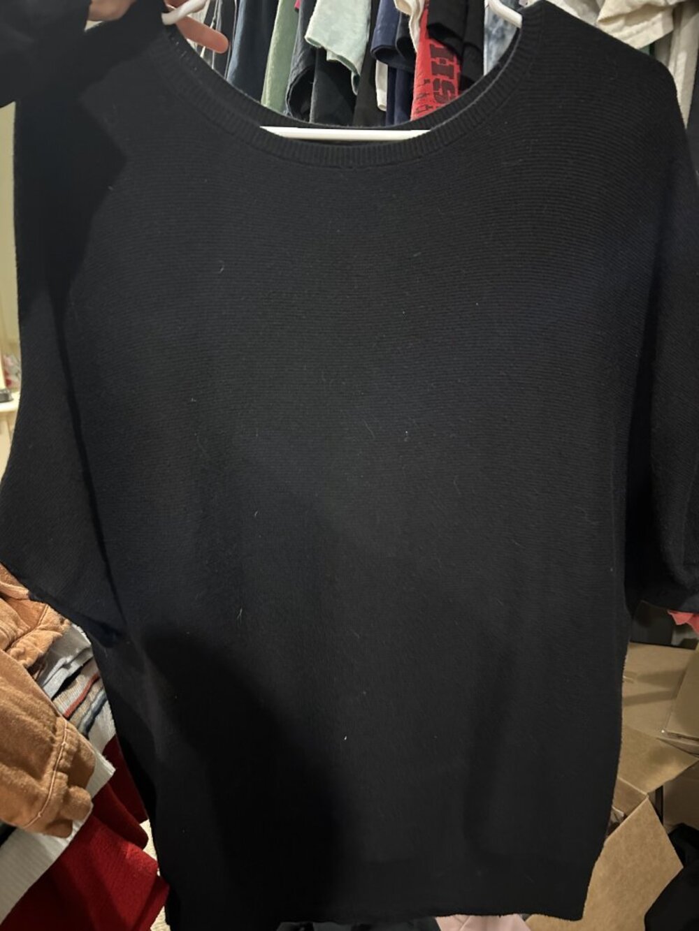 Quince Black Short Sleeve Knit Boat Neck Sweater Size S